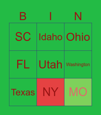 US States Bingo Card