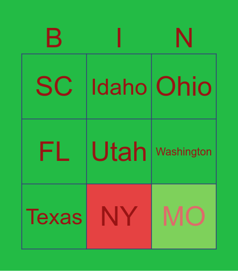 US States Bingo Card