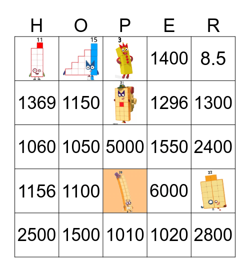 Number blocks Bingo Card