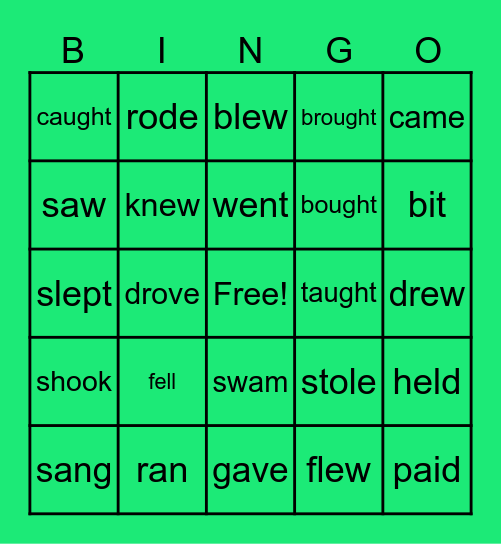 Irregular verbs Bingo Card