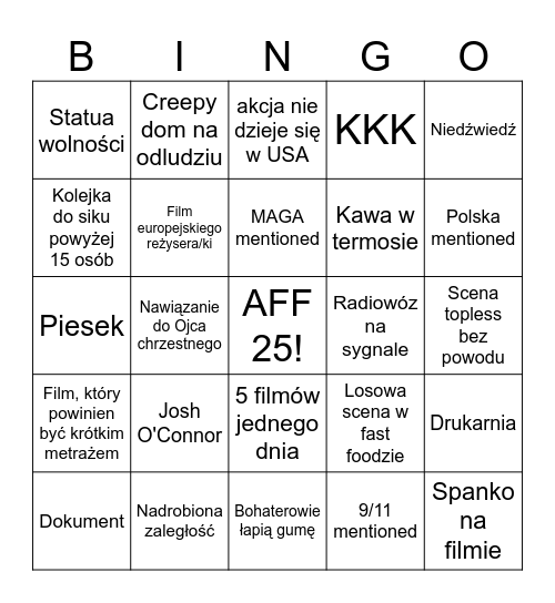 AFF 2025 Bingo Card