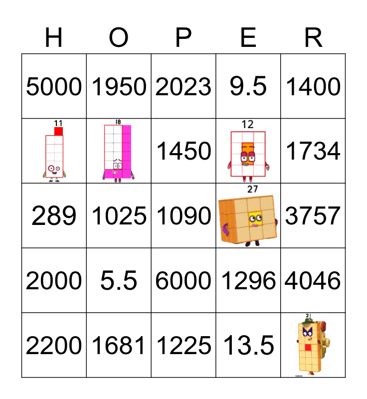 Number blocks Bingo Card