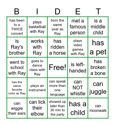 Find Someone Who.... Bingo Card