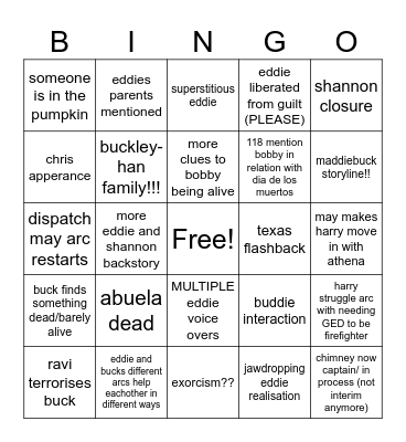 9x05 9-1-1 Bingo Card