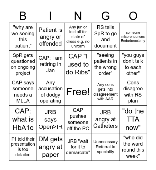 Grand Round Bingo Card