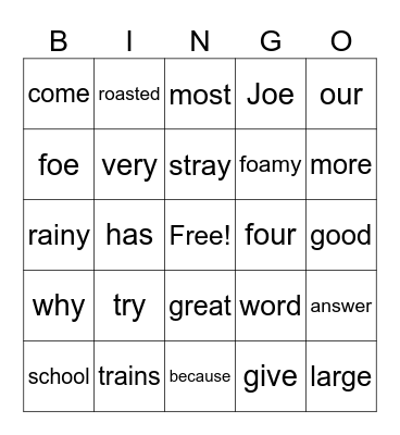 4th Grade Bingo Card