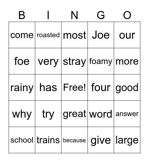4th Grade Bingo Card