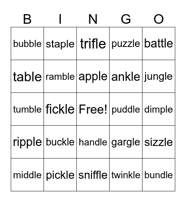 c+le Words Bingo Card