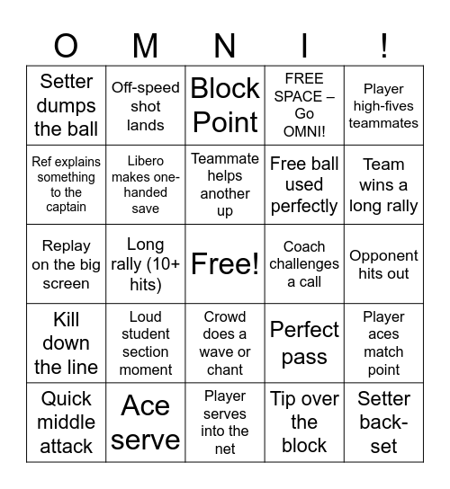 OMNI Premier 14 Bingo Card