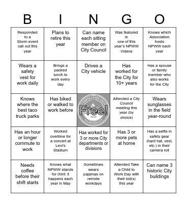 Department of Public Works BINGO Card