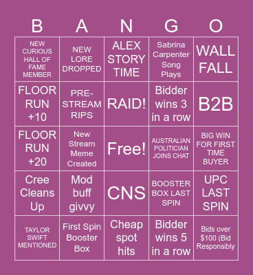 CURIOUS CLUB BANGO Bingo Card