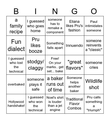 Bakeoff Bingo Card