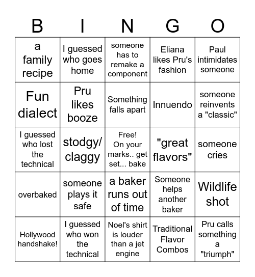 Bakeoff Bingo Card