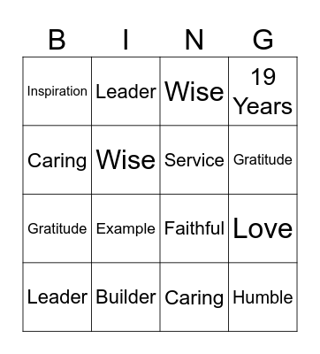 Legacy: A Life of Faithful Service Bingo Card