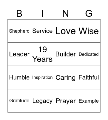 Legacy: A Life of Faithful Service Bingo Card