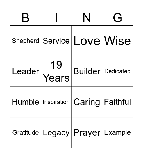 Legacy: A Life of Faithful Service Bingo Card