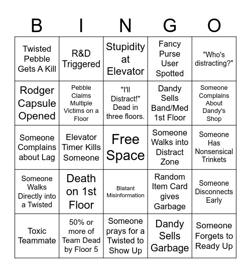 Dandy's World Public Lobby Bingo V2 Bingo Card