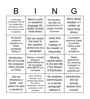 'Wizard of Earthsea' - Bad English BINGO Card