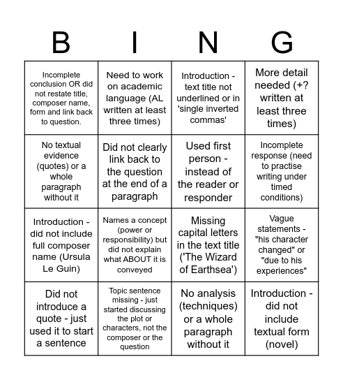 'Wizard of Earthsea' - Bad English BINGO Card