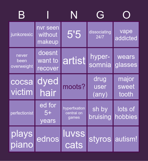 ezras shedtwt/personal bingo .ᐟ Bingo Card