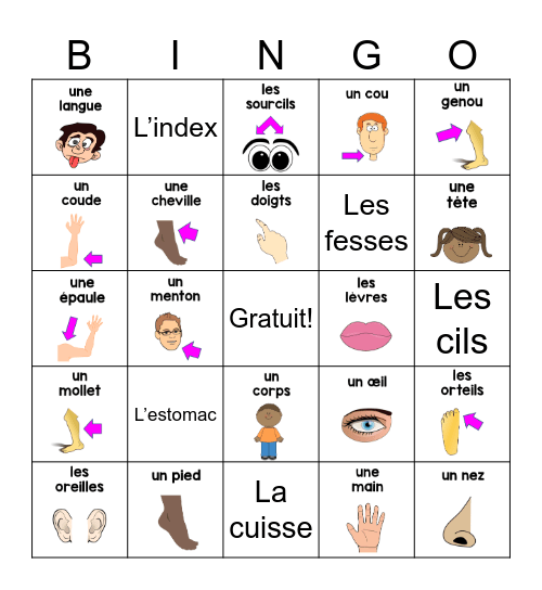 Les Parties du Corps Bingo Card