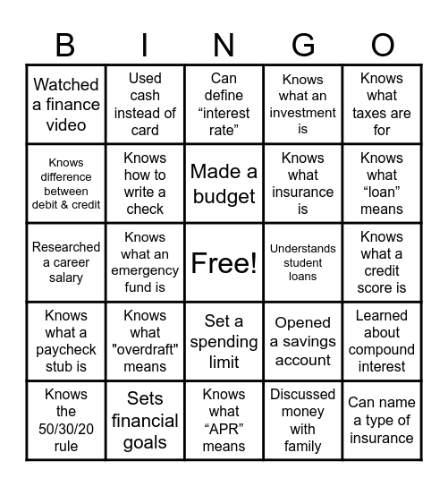 FINANCE BINGO Card