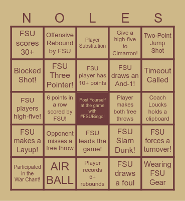 Seminole Basketball Bingo Card