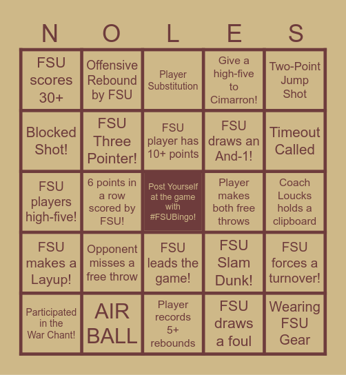 Seminole Basketball Bingo Card