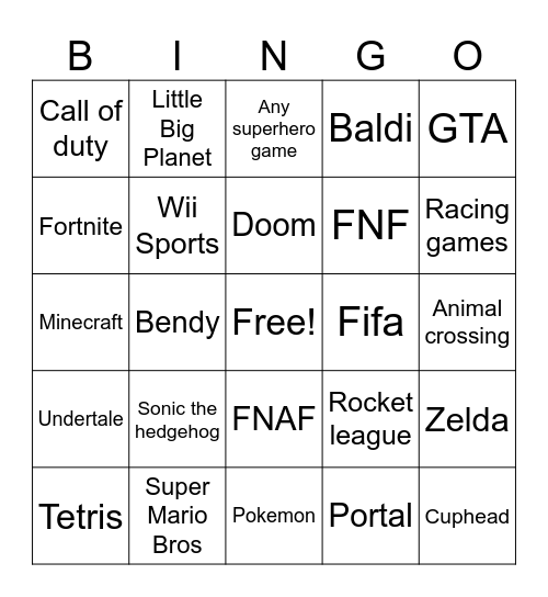Game Bingo Card