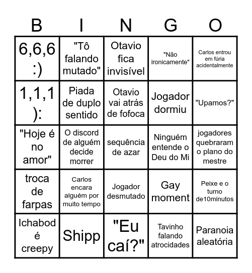 Bingo do RPG Bingo Card