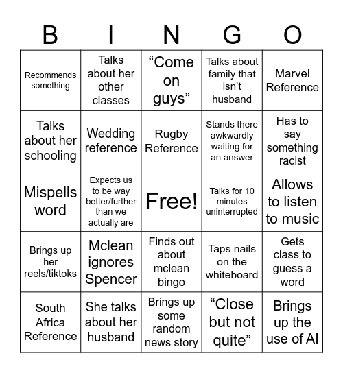 Mclean Bingo Card