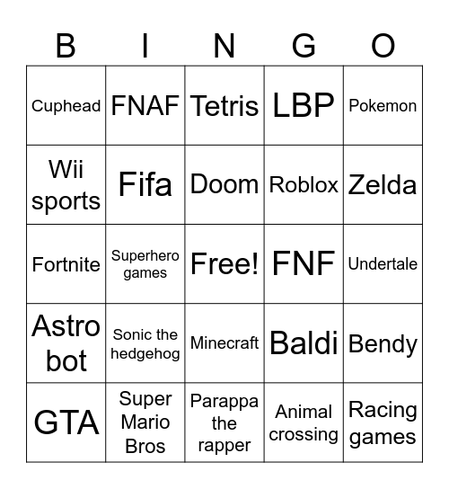The Video Game Bingo Card