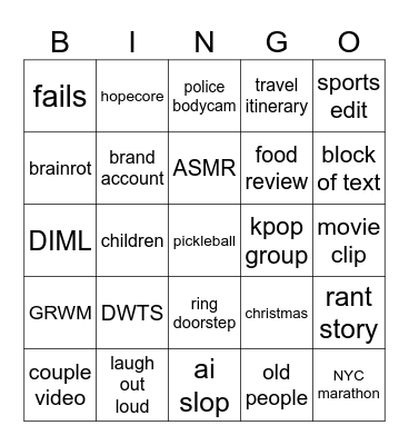 FYP Bingo Card