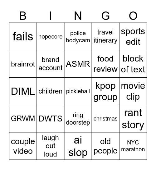 FYP Bingo Card