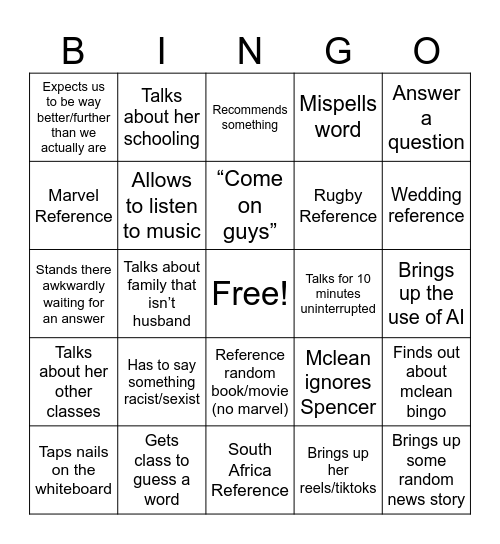 Mclean Bingo Card