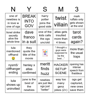 now you see me Bingo Card