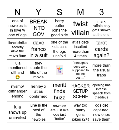 now you see me Bingo Card