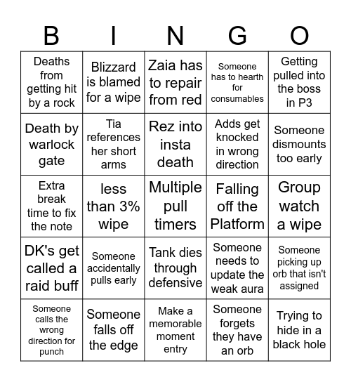 Dimensius Bingo Card
