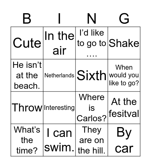 Engels lied 5 + 6 Bingo Card