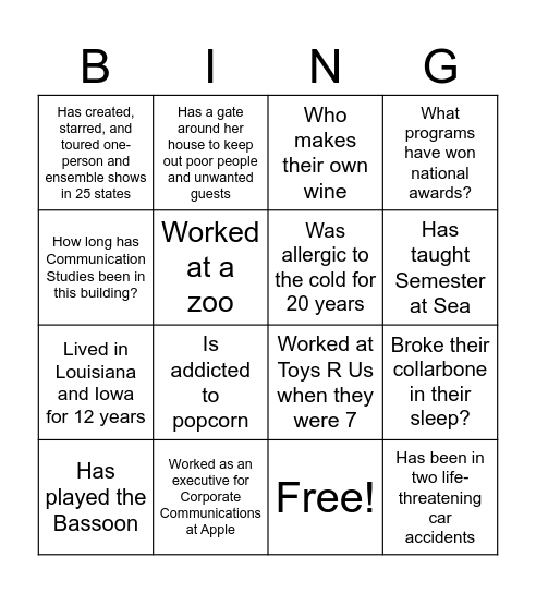 Comm Bingo Card