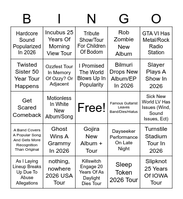 2026 Metal Bingo Card