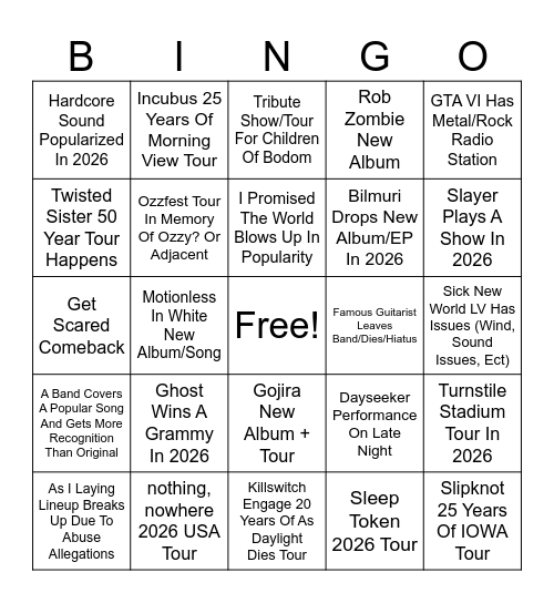 2026 Metal Bingo Card