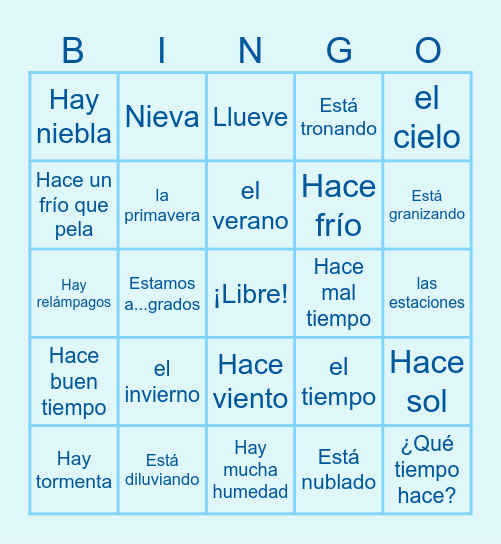 El tiempo y las estaciones Bingo Card