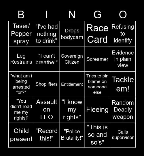 Bodycam Bingo! Bingo Card