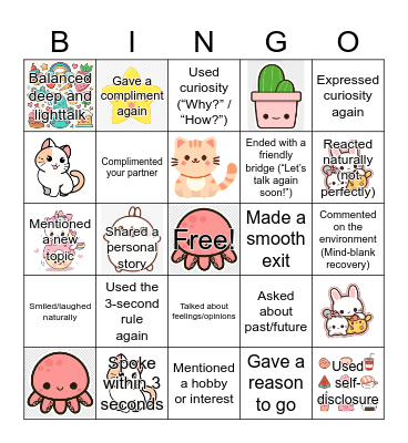 Conversation Bingo Game Bingo Card