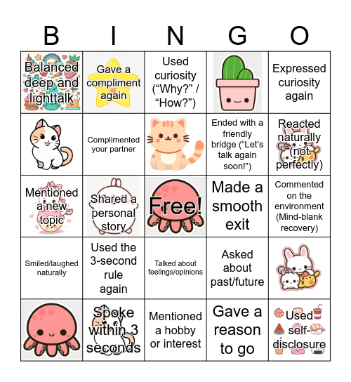 Conversation Bingo Game Bingo Card