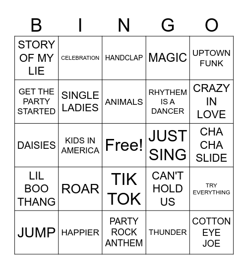 Bingo Tunes (Yellow Card) Bingo Card