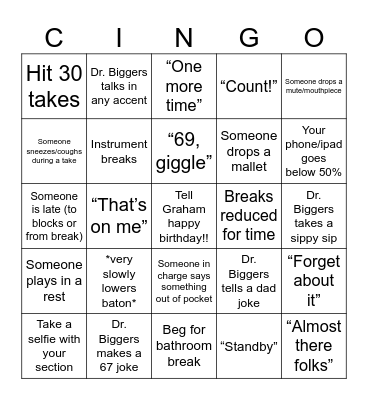 Recording Project Bingo Card