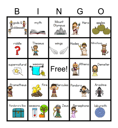 Greek Myth Bingo Card