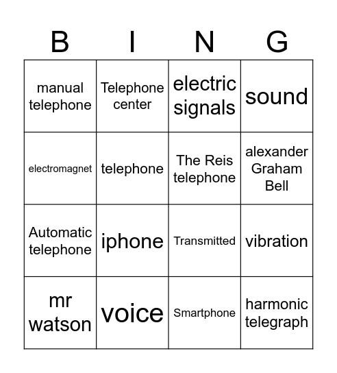 Telephone Bingo Card